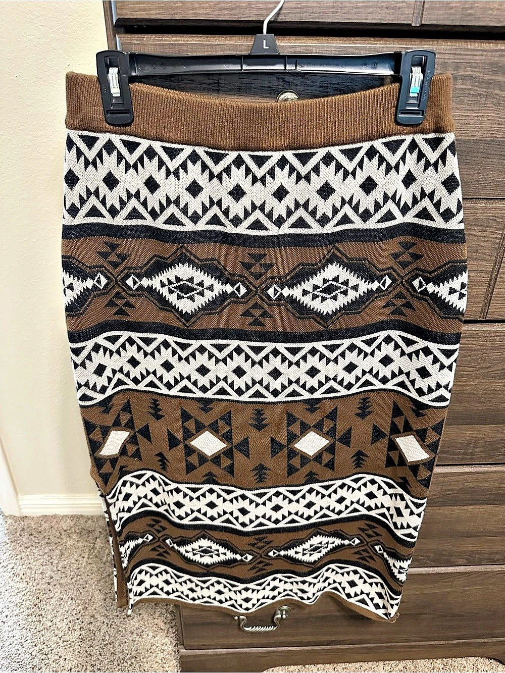 Rowdy Crowd Stockman Skirt Geometric Midi Brown & White Medium